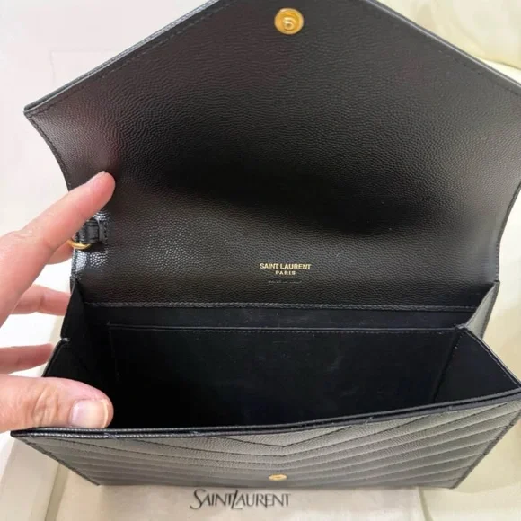 Saint Laurent Black Quilted Clutch with Gold Logo - Picture 3 of 3